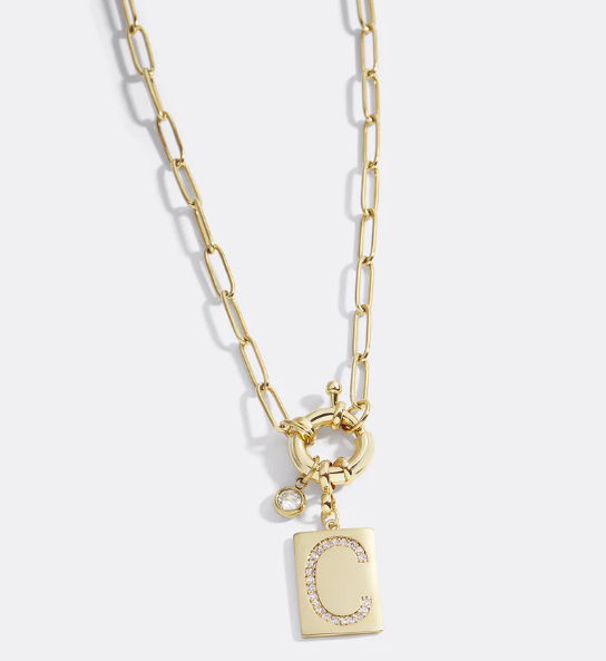 Pave Initial Pendant Necklace with Paperclip Chain